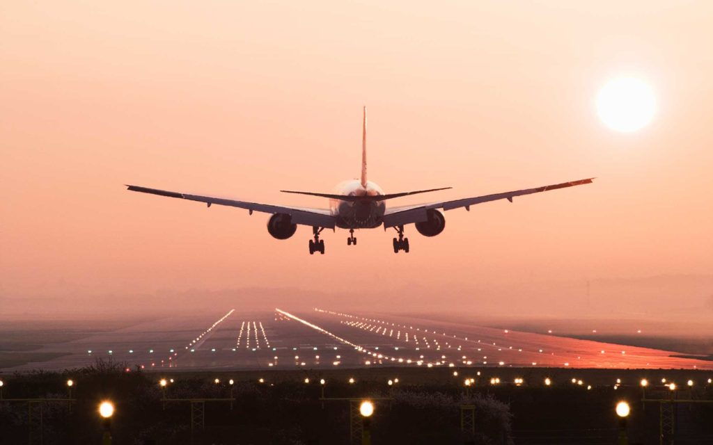 Aircraft landing on runway